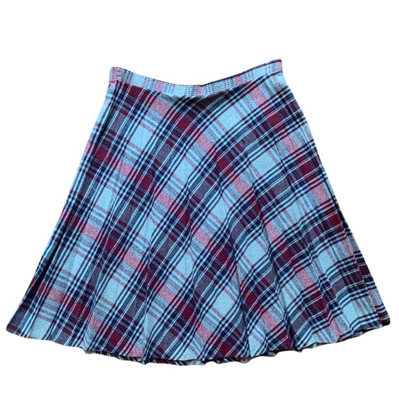 Vintage 80s 90s plaid grey, navy and burgundy skirt - Picture 1 of 5
